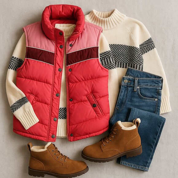 Aeropostale Down Puffer Vest – Pink & Burgundy Colorblock, Size M - Picture 4 of 4